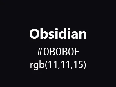 Visual example of obsidian color with its deep, volcanic glass black appearance with glassy sheen