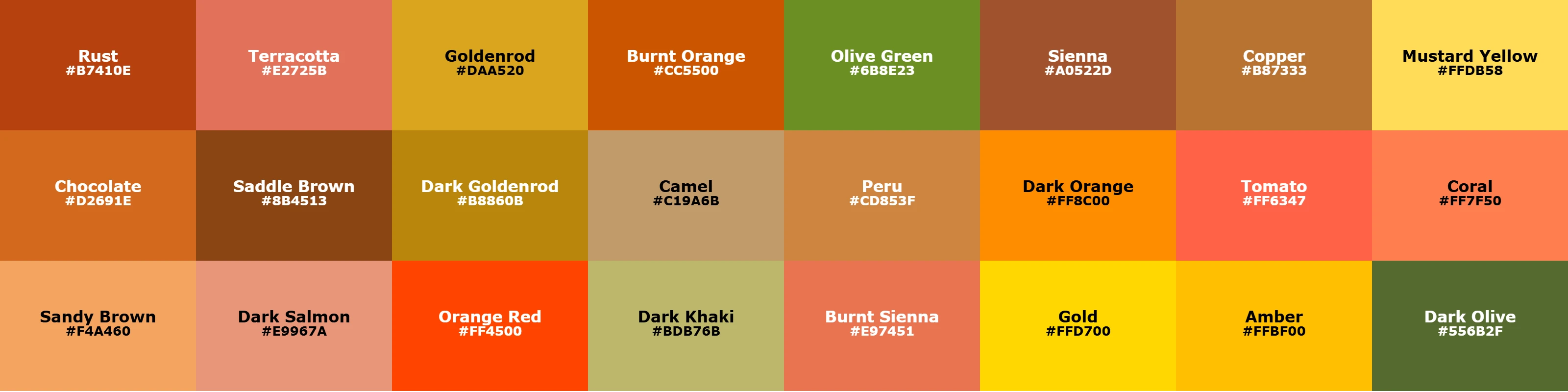 Warm Autumn color palette visualization