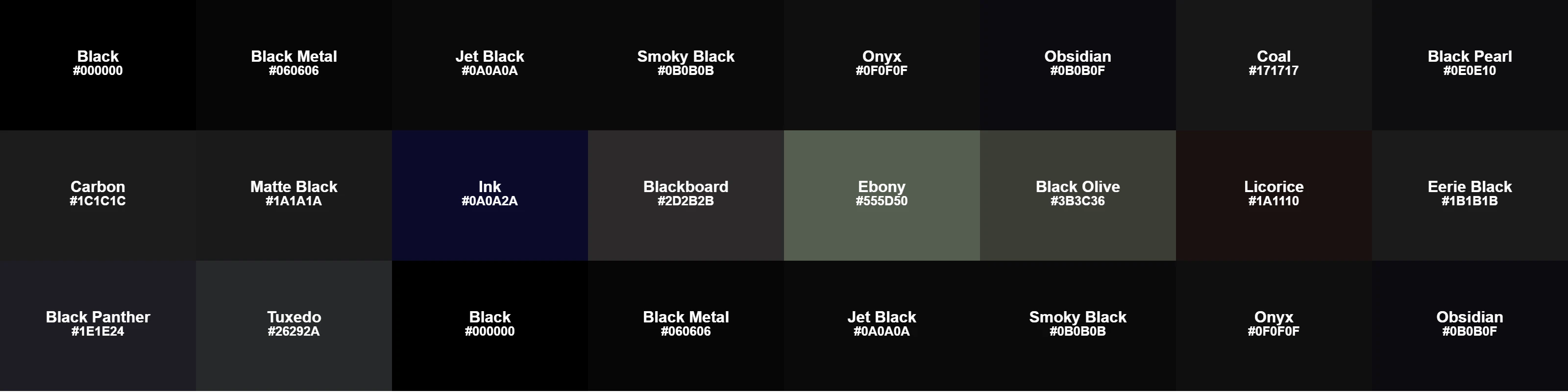 different shades of black