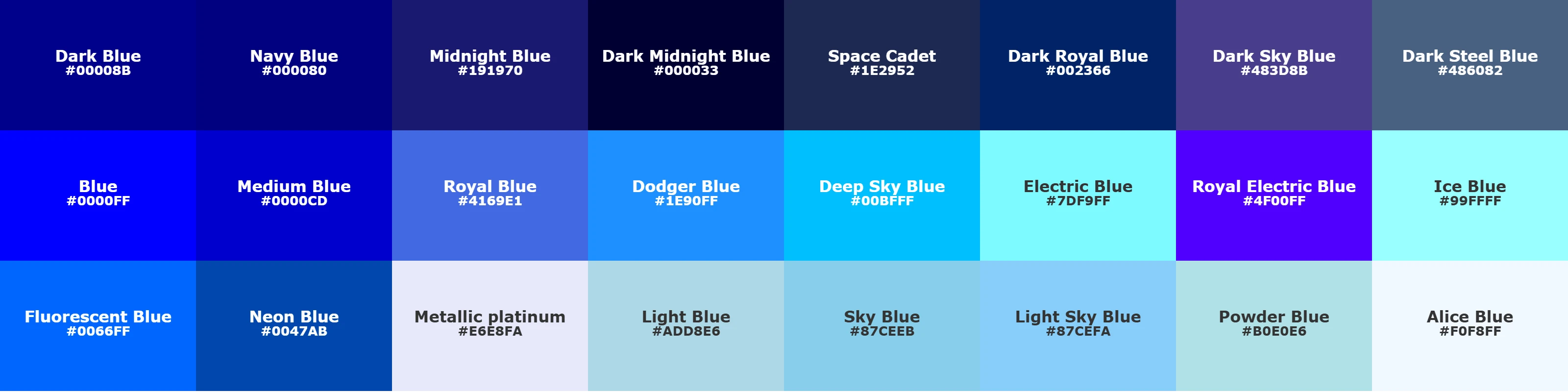 different shades of blue