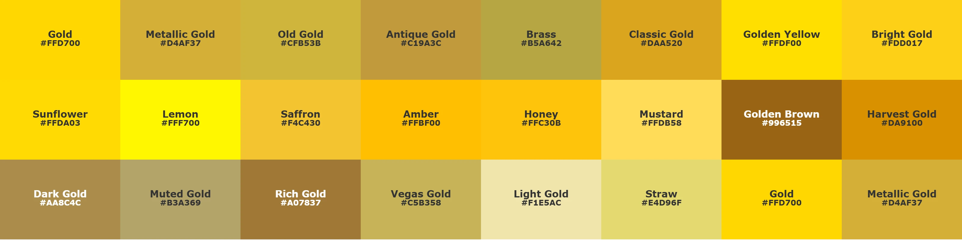 different shades of gold
