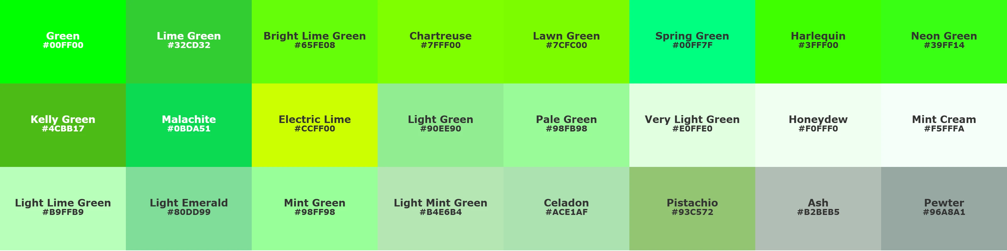 different shades of green