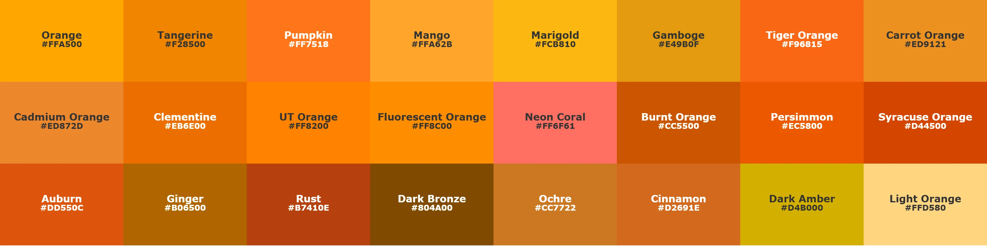 different shades of orange