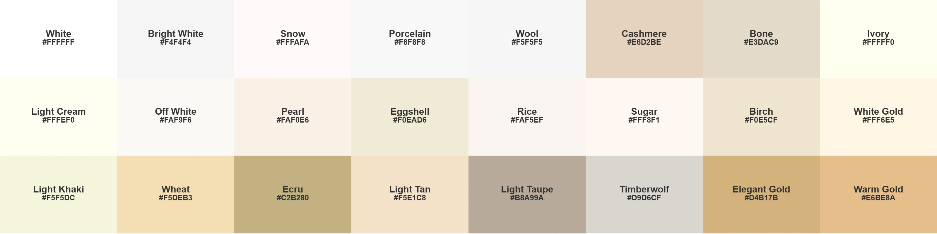 different shades of white