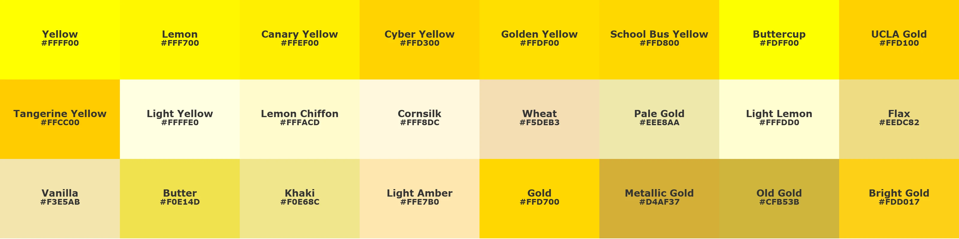 different shades of yellow